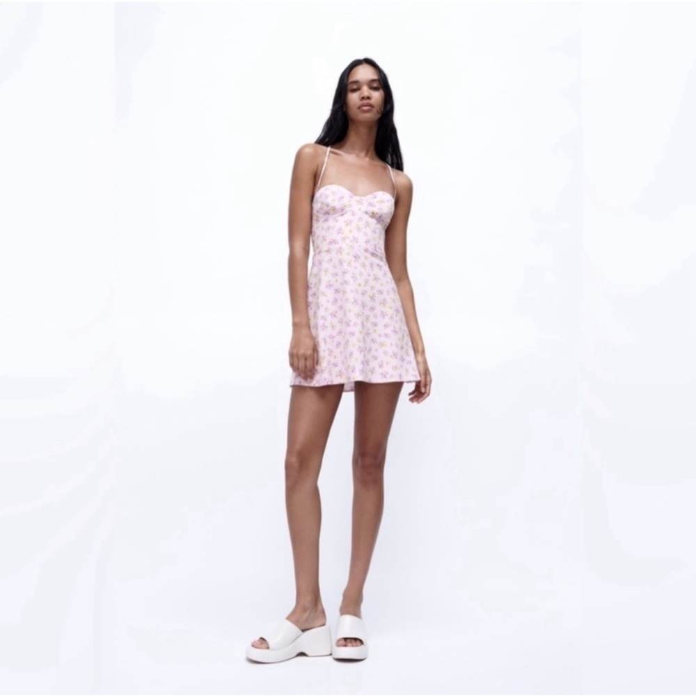ZARA Floral Mini Dress Strappy Back